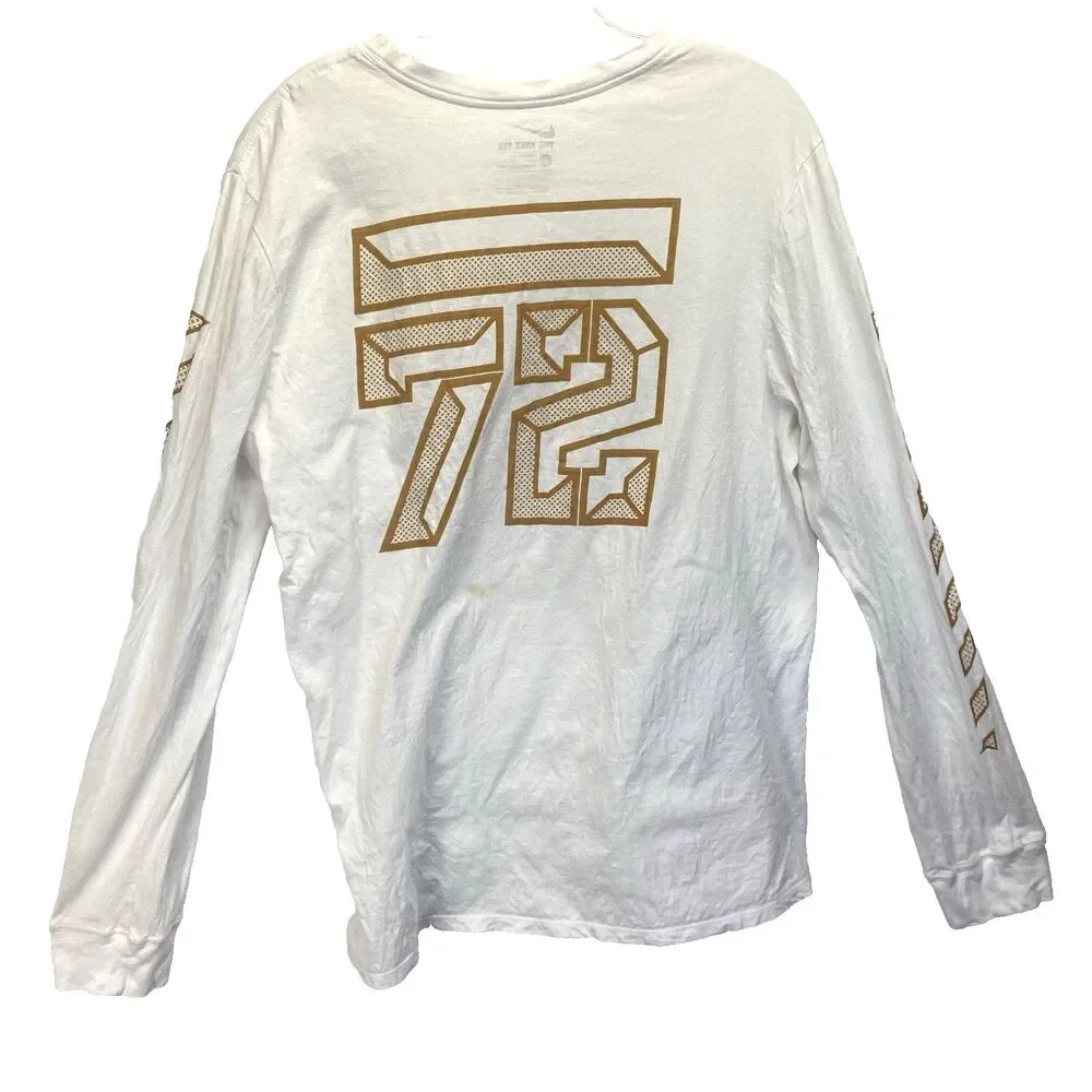 Nike Men's Large The Nike Tee Athletic Cut 72 Graphic White Long Sleeve FLAW